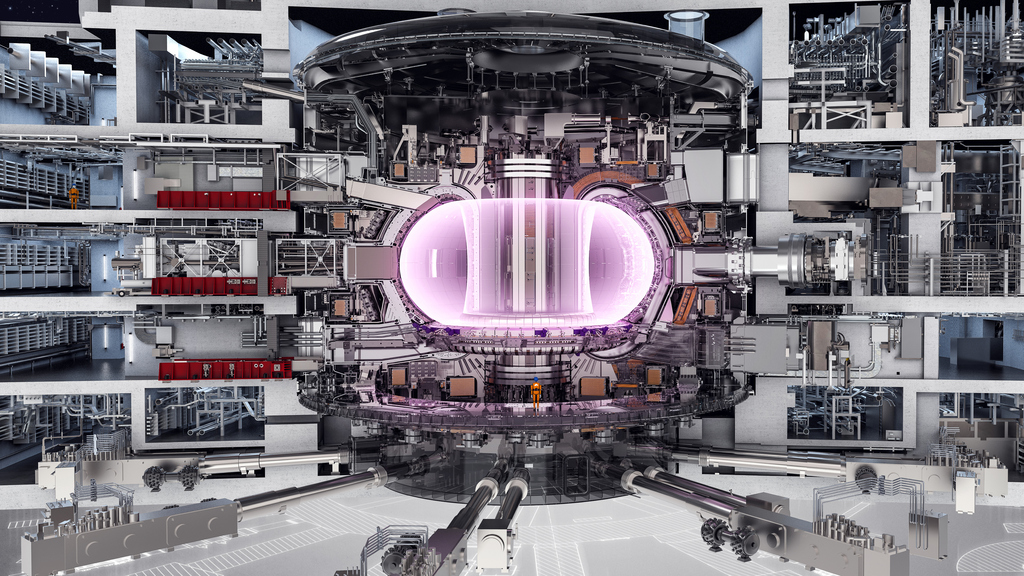 Querschnitt eines künftigen Fusionskraftwerks mit dem mehr als 100 Millionen Grad Celsius heißen Plasma.